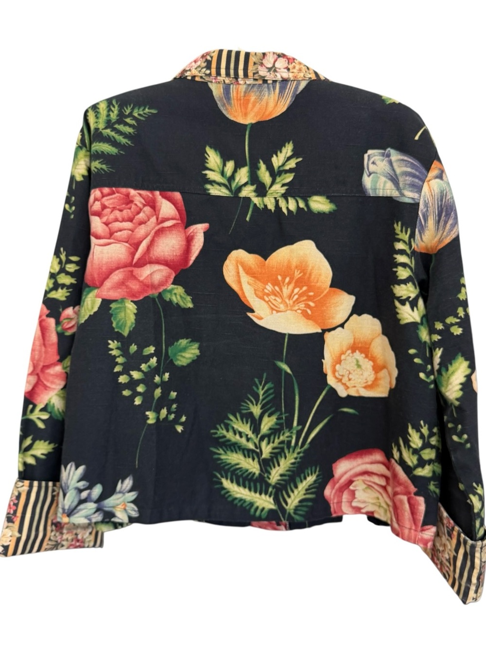 My Boyfriend’s Back Vintage Black-Pink Cotton Floral  Cropped Blazer Jacket - Picture 8 of 16